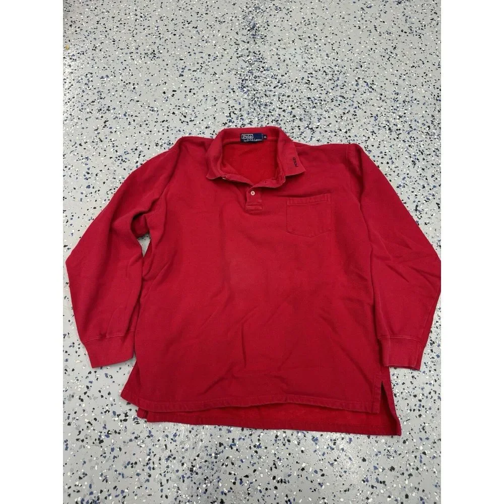 Polo Ralph‎ Lauren Mens Red Long Sleeve Pullover Collared Shirt Cotton Size XL